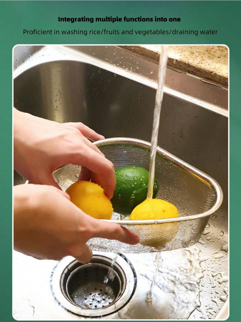 Stainless Steel Drain Rack,Dish Cloth&Sponge Holders,Punching-Free Storage Basket,Shelf,Triangle,Kitchen Sink Corner Bathroom