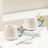 Electroplating Small Flower Handle Mug with Lid Large Capacity Ceramic Cup Household Set Opening Gift Water Cup Student