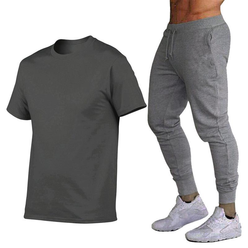 2025 Men's Summer Casual Two-Piece Set: Solid Color T-Shirt & Sports Pants