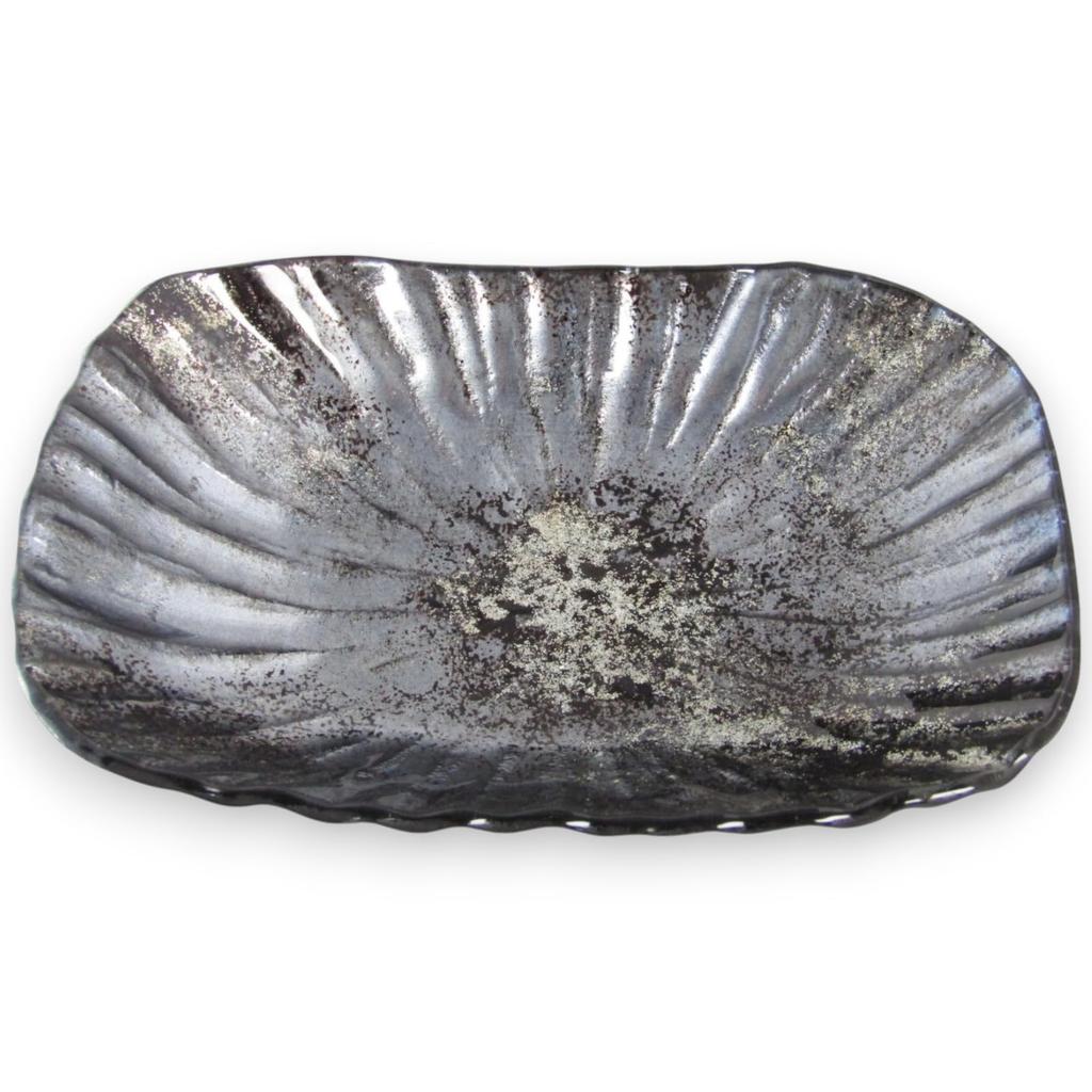 Nebula Large Glass Oval Side Black and 19cm J-kitchens Plate, Gold,