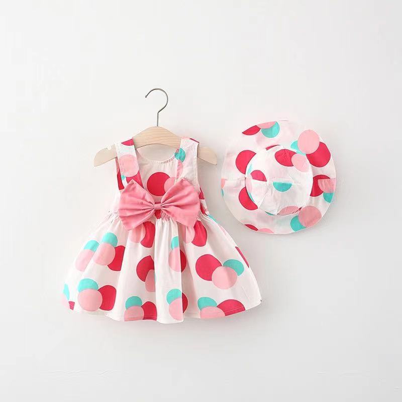 Children's Strawberry Print Dress Girl's Dress with Hat