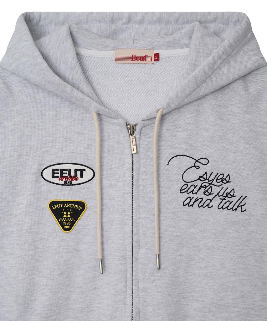 Eeut Eeut Patch Sweat Zip-Up / Melange White