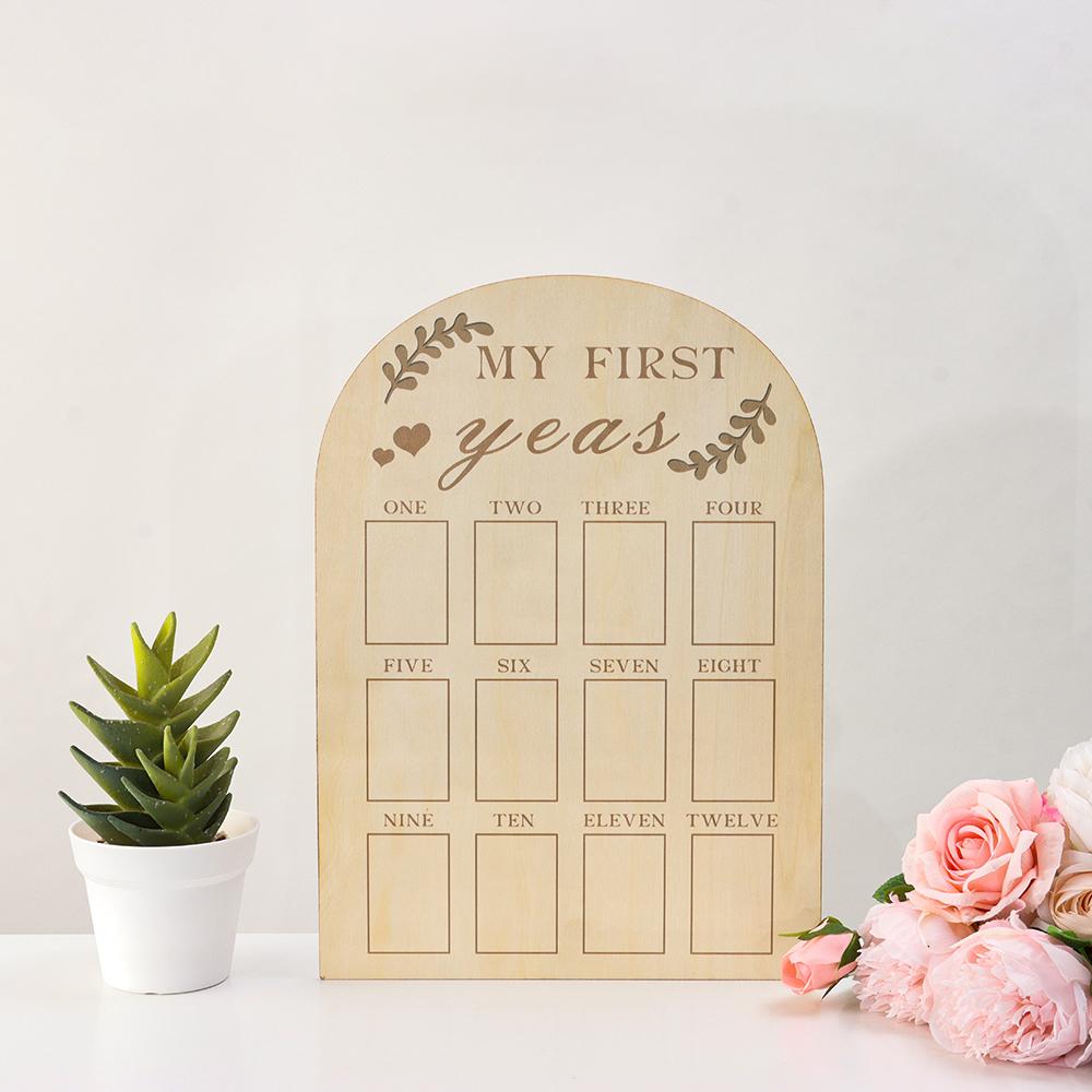 Wood 12 Months Baby Picture Frame Board Baby's First Year Photo Frame My First Year Photo Display