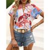 Women's Summer Shirt Fashion Painted Floral Printed V-Neck Short Sleeve Top