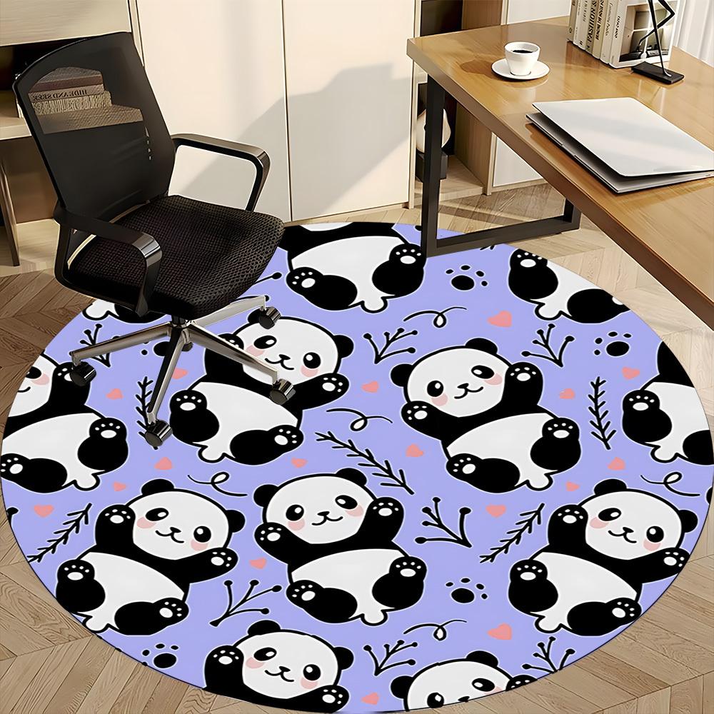 1PC Panda Pattern Office Round Area Rug, Mat Suitable ForOffice, Under Office Chairs Bedroom Living Room Home Decor, Room Deco