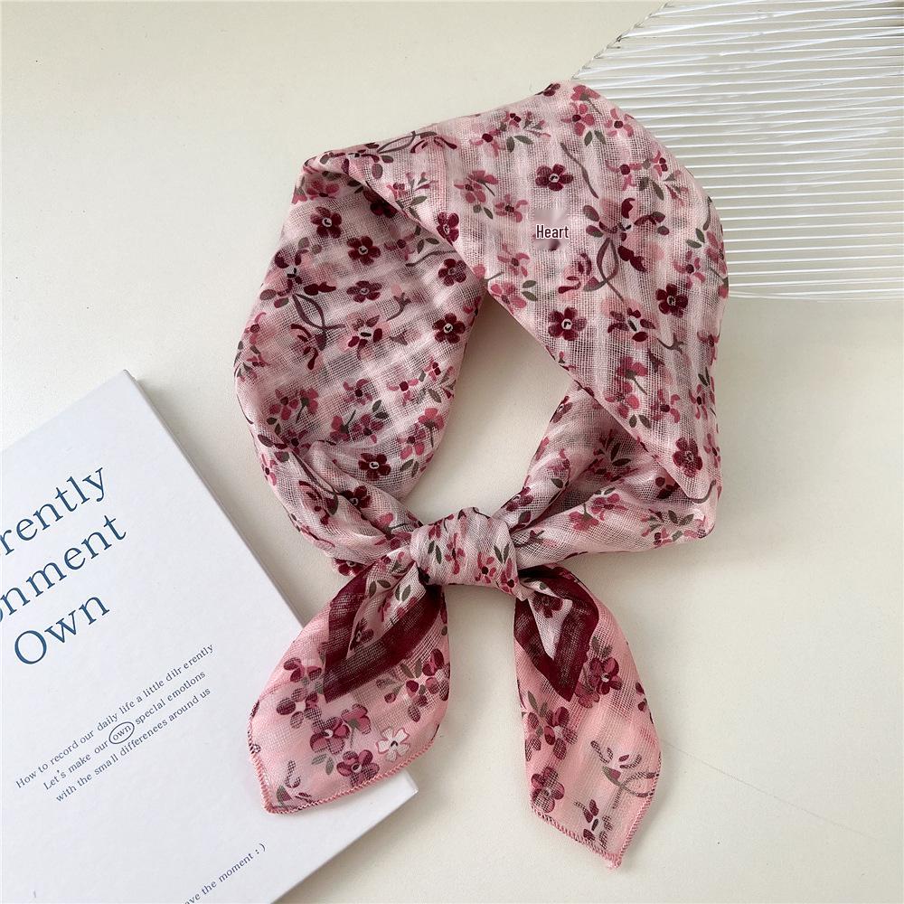 58 Цветочный Хлопково-Льняной Шарф: Корейский шейный платок с мелким цветочным принтом на весну, лето, осень - Универсальная повязка на голову и головной платок