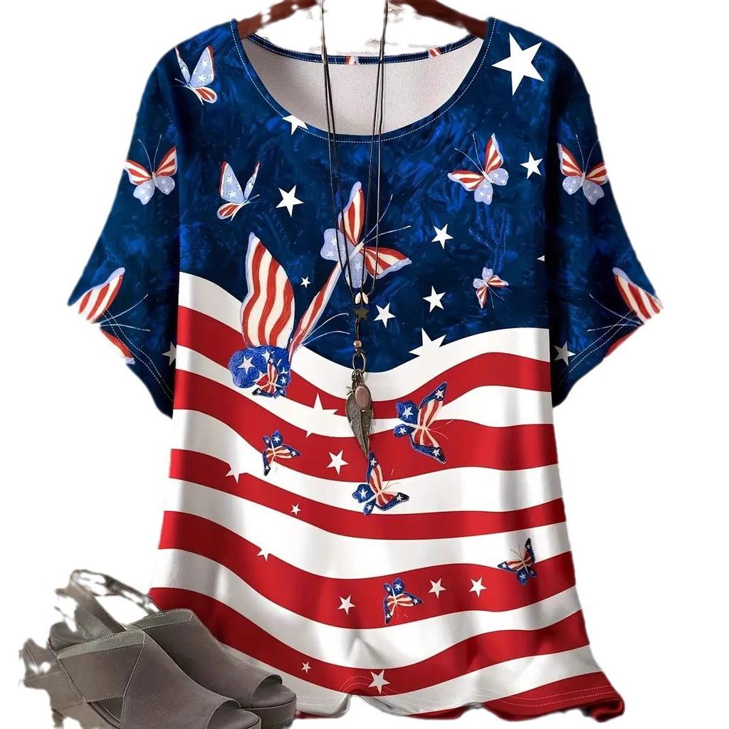 XL-7XL Плюс Размер Короткие Рукава Круглый Вырез Футболка Для Женщин Топы 3D Печать С Якорем Рисунок Футболки