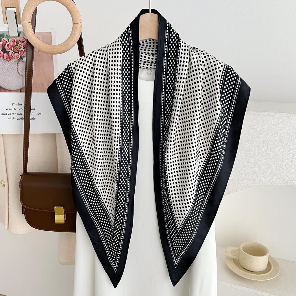 New spring and summer burgundy Korean version of polka dot triangle scarf women's versatile decoration multi-functional sunshade silk scarf shawl