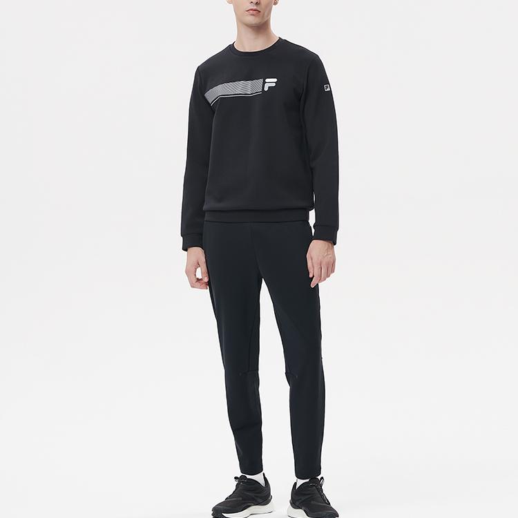 Fila Пуловер с принтом логотипа Athletics, с круглым вырезом, мужской, толстовка, глубокий черный A11M141204F-BK