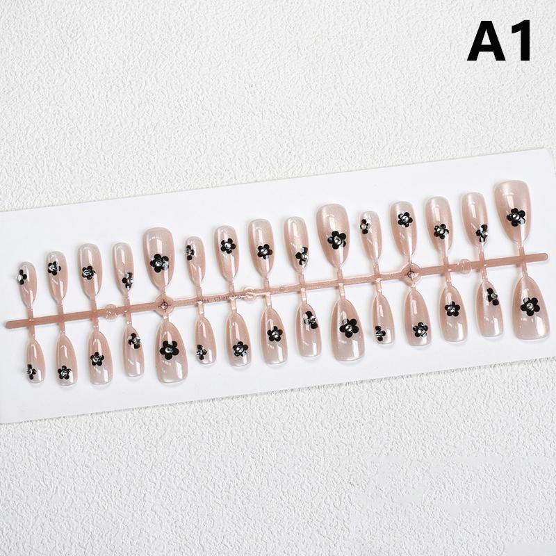 30Pcs Flower Design False Nails Wearable Fake Press on Nails Simple Artificial Cat Eye Nail Art Tips for Easy Nail Enhancements