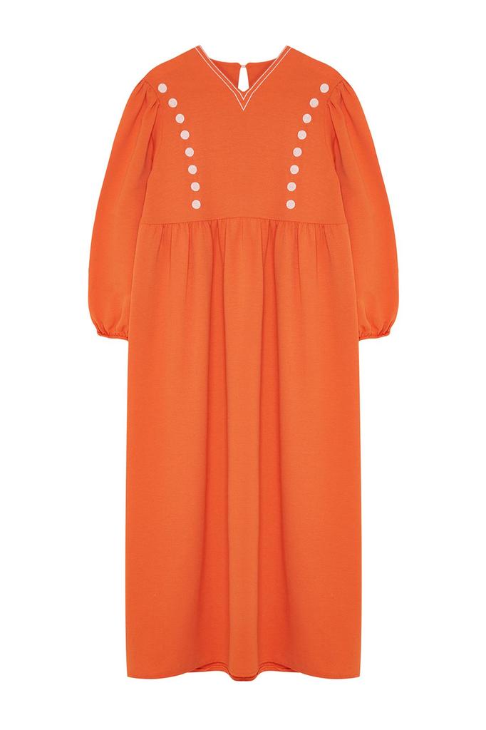 Women's Fashion Tile V-Neck Detailed Woven Linen Look Dress