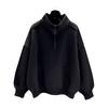 Unisex Fall Winter Sweatshirt Half Zipper Half High Collar Solid Color Loose Pullover Long Sleeves Elastic Cuffs And Hem Sport School Top