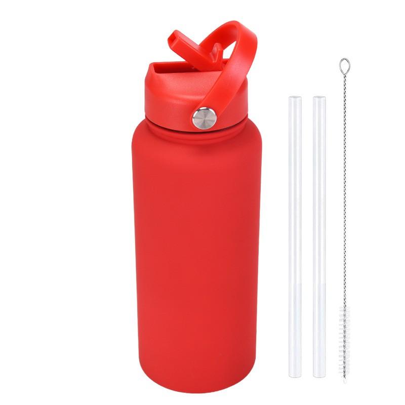 1L Stainless Steel Vacuum Insulated Water Bottle With Handle Straw Lid Outdoor Sports Travel