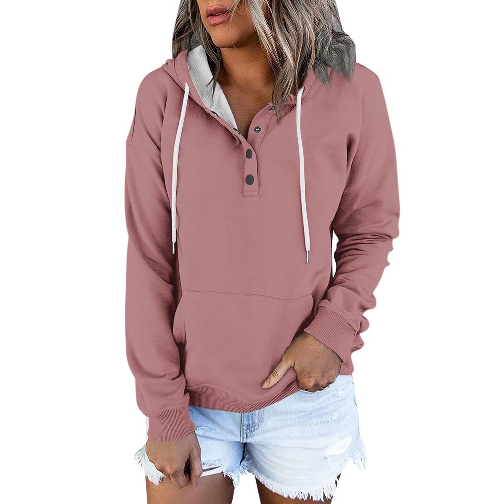 Women's Casual Fashion Solid Color Long Sleeve Pullover Hoodies Sweatshirts
