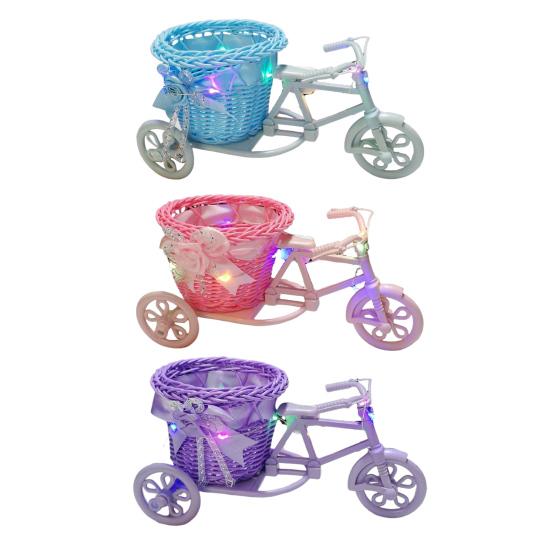 Yousheng Rattan Trolley Flower Basket Decorative Tricycle with Colorful Flowers Woven Container Home Office Decor Wedding Party Favor