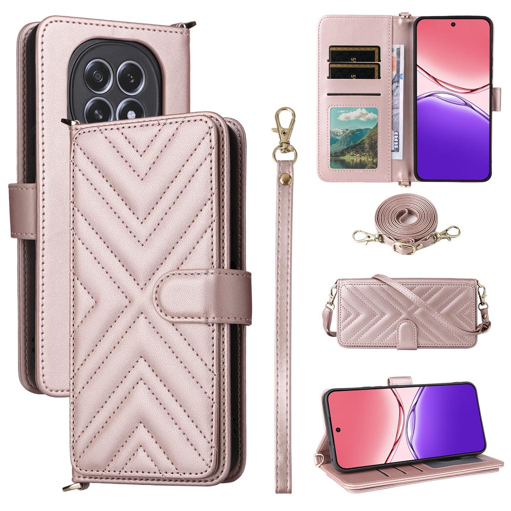 For Oppo F29 5G/A5 5G Wallet Case with Shoulder/Wrist Strap Leather Phone Cover Stand