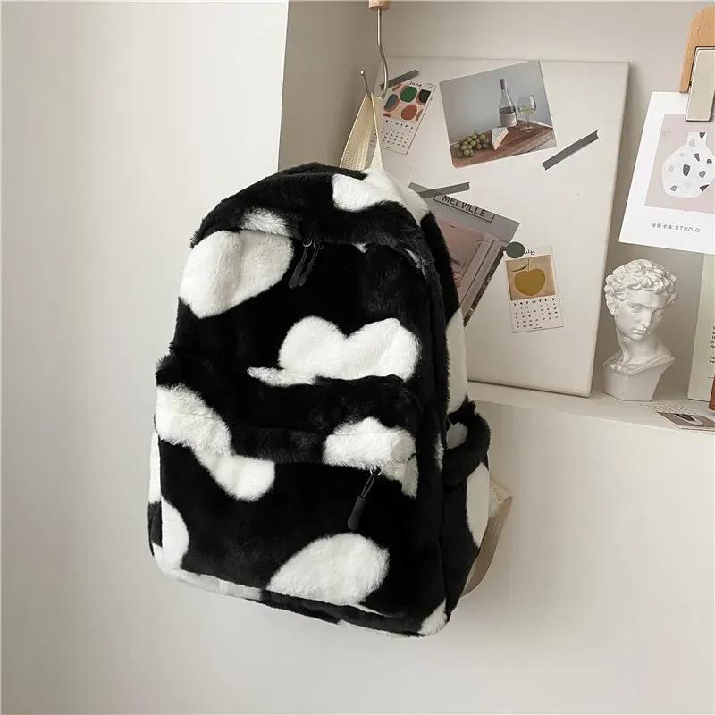 Heart Plush Cartoon Backpack Girl Plush Backpacks Cute Fur Backpacks Children School Bags Kids Gift Book Bag