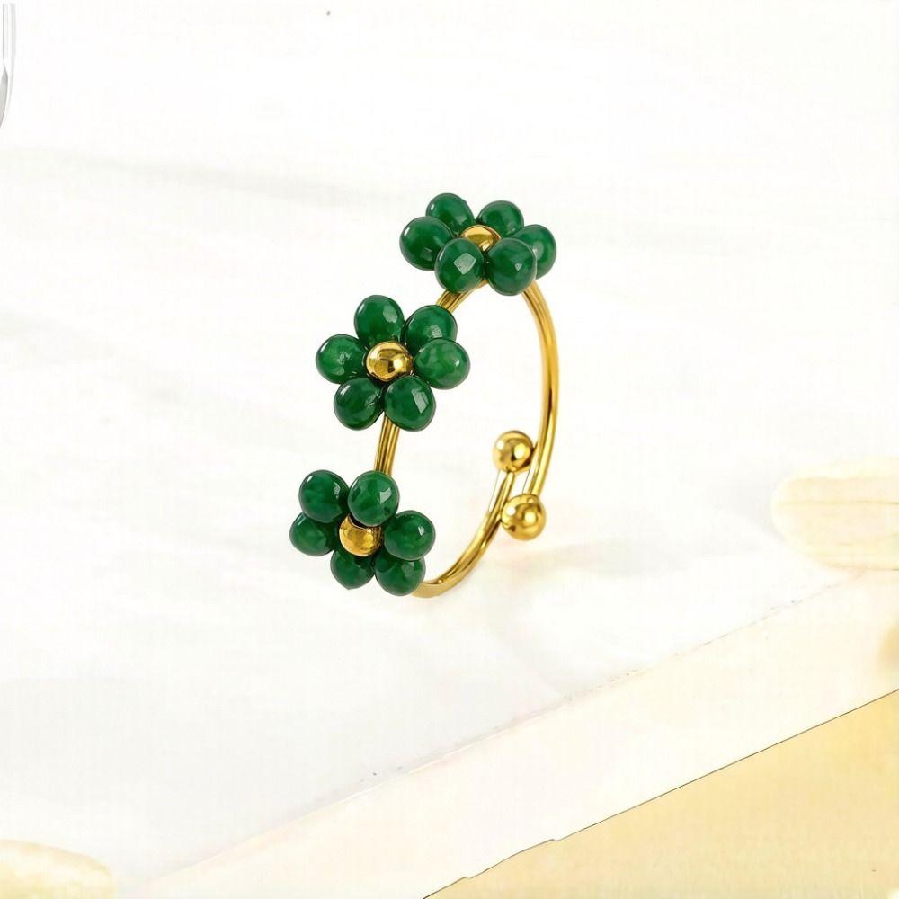 Colorful Flowers Open Ring Stainless Steel Finger Jewelry Fashion Flower Ring  For Women Girls