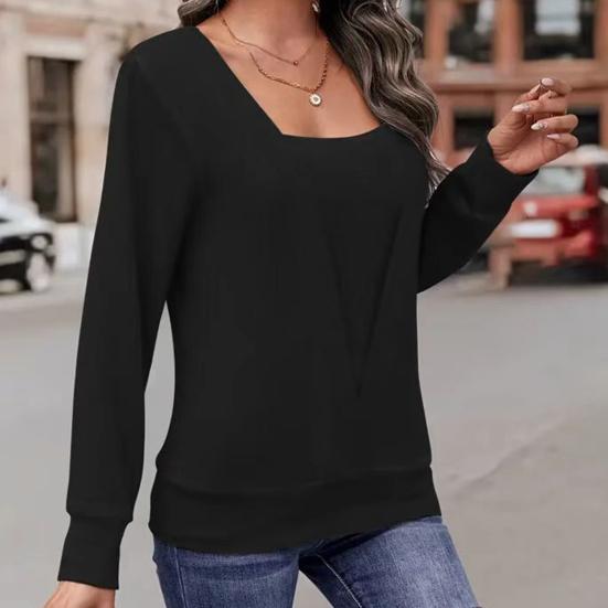 Женская блузка с квадратным вырезом, длинным рукавом, дизайном «два в одном», пуловер, однотонная, свободного кроя, осенняя футболка