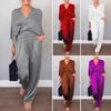 2 Pcs/Set Women Top Pants Suit V Neck Long Sleeves Cross Blouse High Waist Pleated Wide Leg Trousers Formal Commuting Outfit for Spring Summer