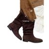Cowhide Edition~ Vintage Pastoral Suede Western Cowboy Boots Women's Belt Buckle Pleated Pile Boots Belt Buckle Short Boots