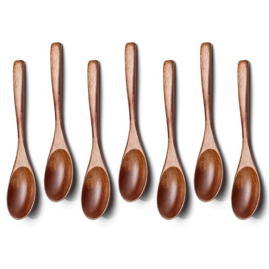 7Pcs Small Wooden Spoons Set Eco Friendly Long Handle Mini Table Spoon for Cooking Serving DIY Projects