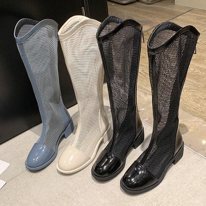 High Boots For Women Fashion Platform Martern Boot Hollow Long Boots Woman Sring Autumn 2023 New Mesh Sexy Knee -Length Boots