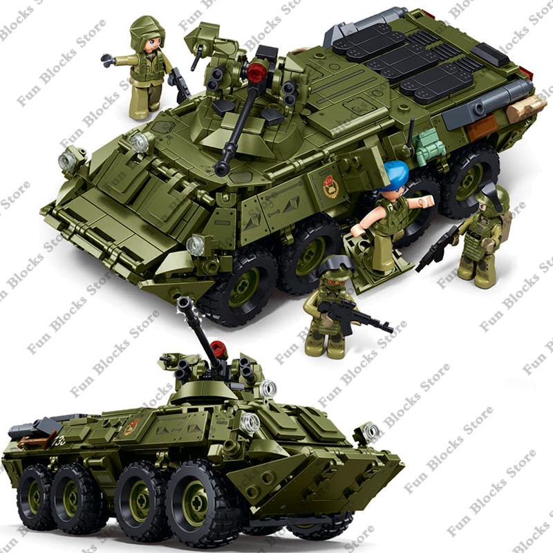 SLUBAN Военный БТР-80 AS БМП Бронетранспортер Модель автомобиля Строительные блоки Наборы Фигурки солдат Кирпичи Детские игрушки