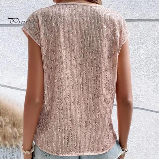 Женская футболка с круглым вырезом без рукавов свободного кроя футболка с блестящими пайетками повседневные футболки стандартного кроя топ повседневная одежда