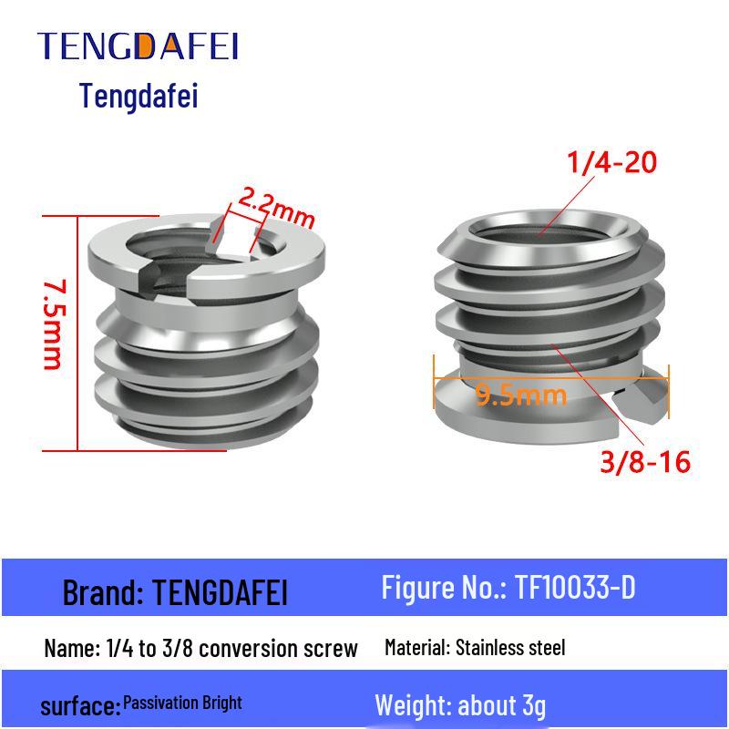 Reversible 1/4" Male To 3/8" Female Adapter for Camera Tripod Ball Head with M4-M8 Conversion Screws