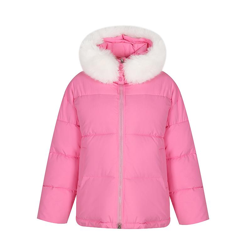 Women Autumn Winter Soild Color Thicken Outwear Cotton Padded Hooded Warm Real Fur Jacket Coat