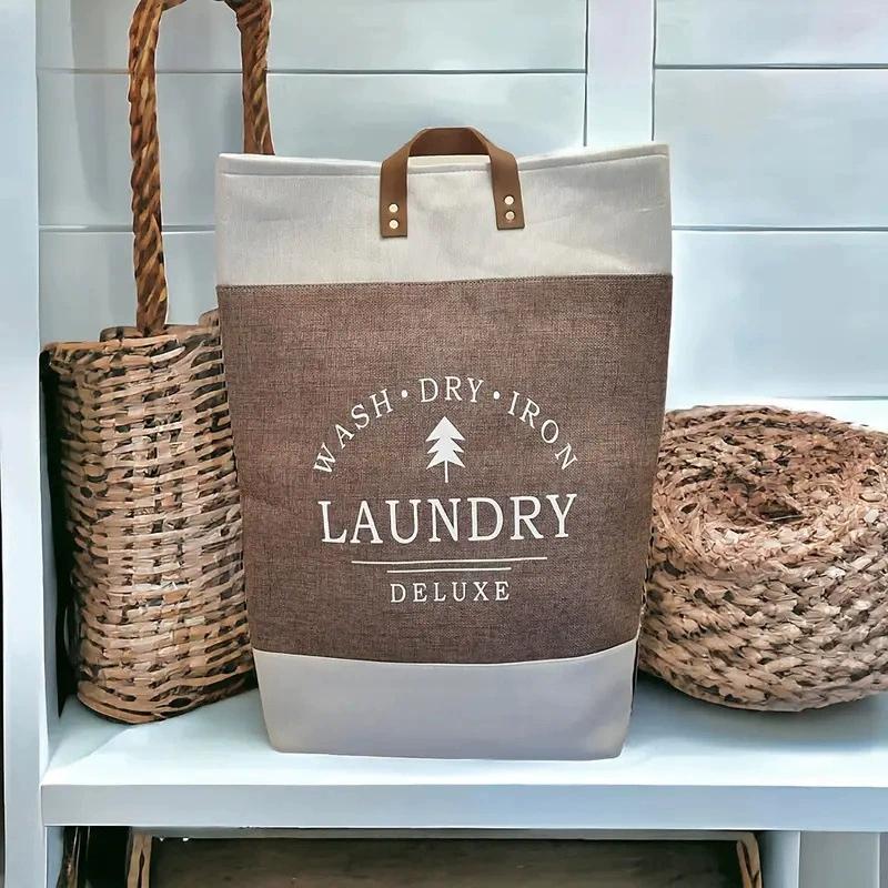 Vintage Linen Fabric Large Capacity Laundry Storage Basket. Household Dirty Clothes Basket Toy Storage,Foldable Design