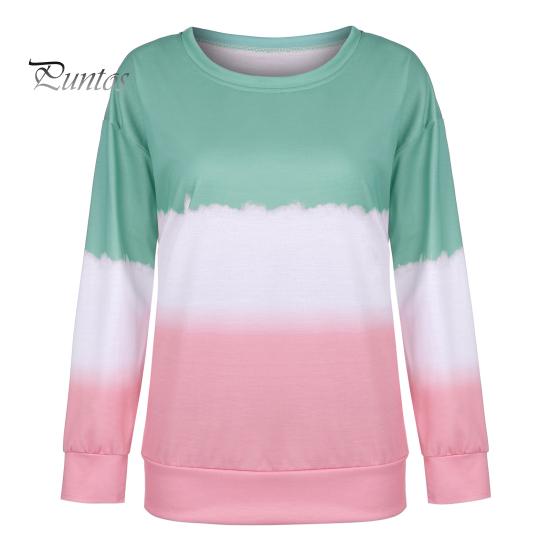 Женские топы свободного кроя весна-осень в стиле дорожных поездок футболка с принтом тай-дай градиентного цвета толстовка с круглым вырезом и длинными рукавами