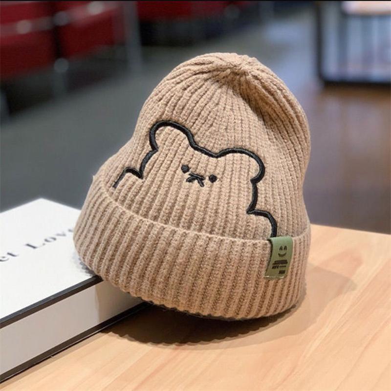 Kids Hats 2024 Boys Girls Hat Winter Baby Knitting Cute Bear Pattern Caps Fashion Keep Warm Beanie Cap Kid Accessories 0-6Years