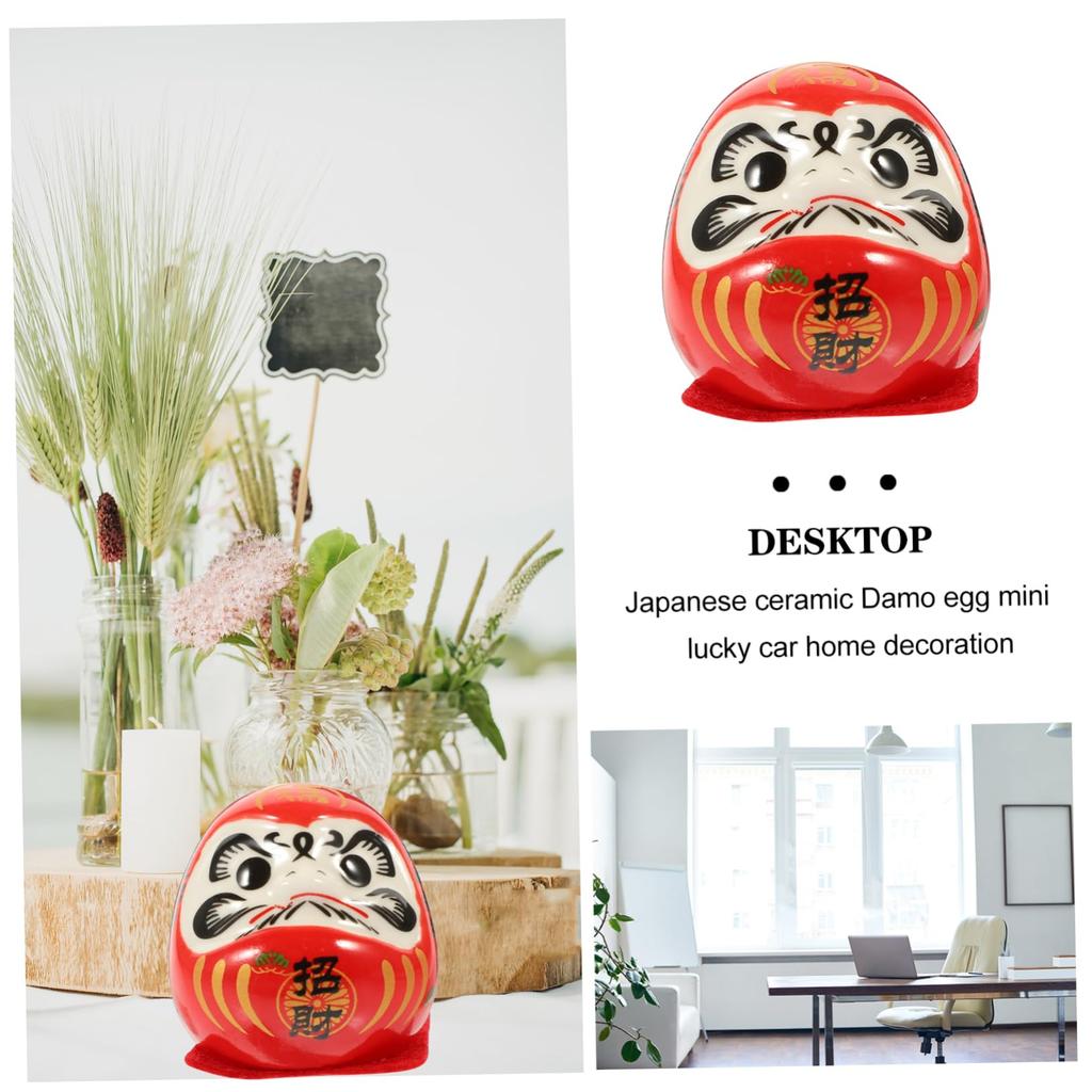 TOYMYTOY Set of 2 Daruma Egg Daruma Fortune Ceramic Ornament Chart Mini Sera