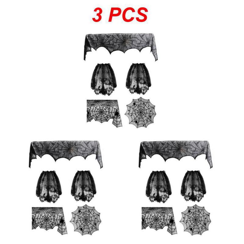 1/3/5 шт., черная кружевная скатерть-паутина для украшения Хэллоуина, семейный обеденный стол для вечеринки и фестиваля