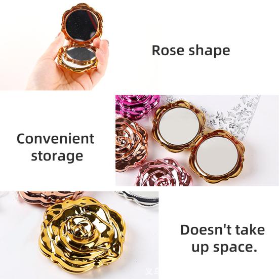 Electroplating Rose Double-sided Mirror Portable Travel Mini Foldable Makeup Mirror Women Girls Vintage Pocket-sized Handheld Vanity Mirror