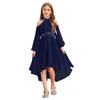 Girls Elegant Party Gown Halter Off Shoulder Long Sleeve High Waist Ruffled Irregular Hem Fake Diamond Design Dress