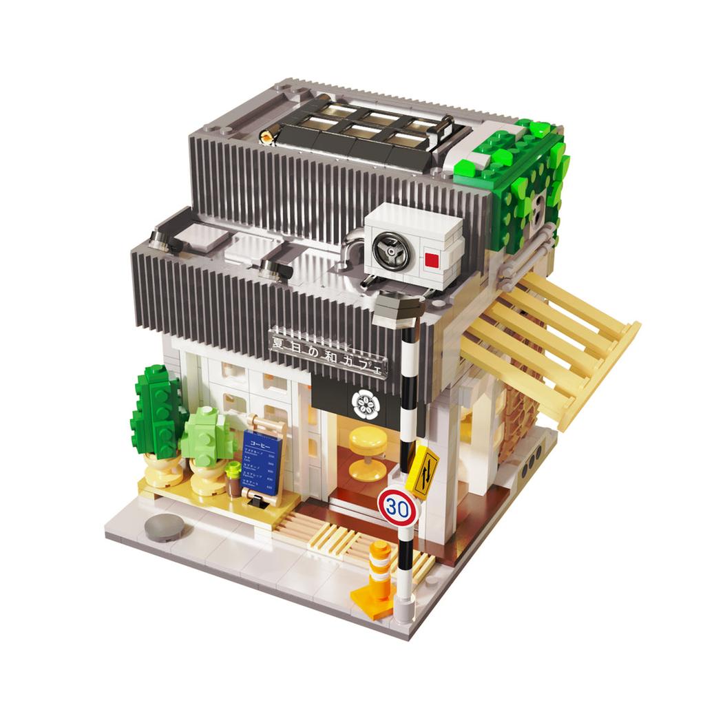 Summer Coffee Shop Modular House Building Blocks Master Street View Bricks with Lighting