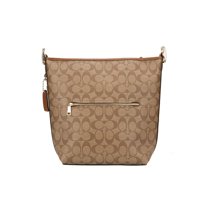 COACH 23 New Fashion Zipper Closure Leather Shoulder Bag Women’s Khaki Color Blocking