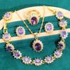 European and N Fashion Classic Purple Zircon Necklace Earrings Bracelet Ring Set Gem Set Chain Wedding Dress Ring