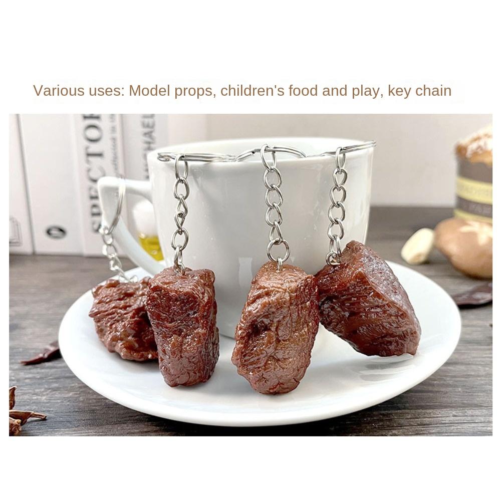 Simulation Beef Block Beef Cubes Keyring PVC Simulation Food Keychain Beef Keychain Bag Pendant