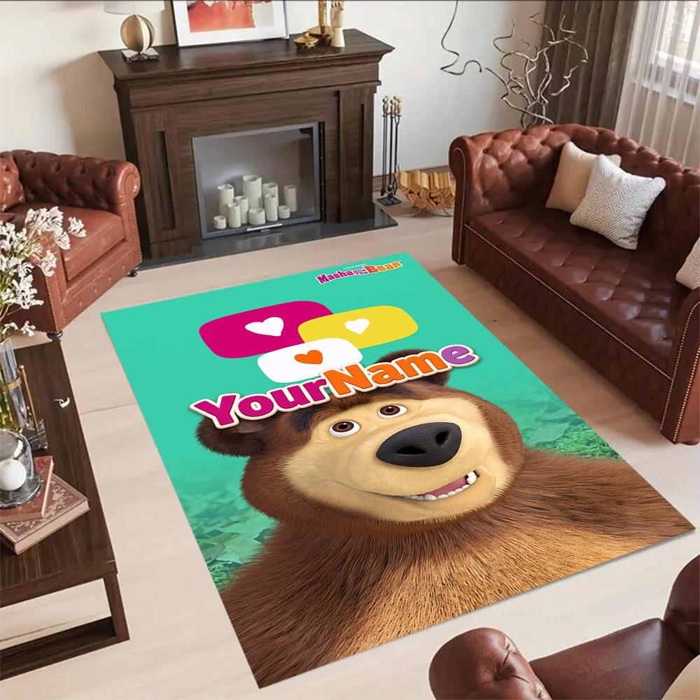 Masha Bear Customizable Name Floor Rug Office Rug Suitable for Outdoor Bedrooms Living Rooms Foyer Anti-slip Rug Decorate Offices Best for Christmas