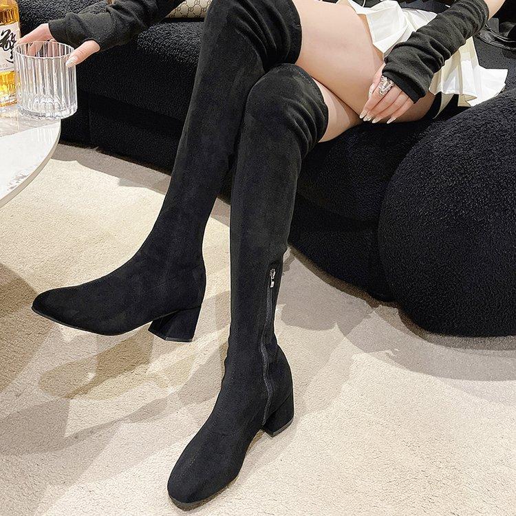 Fashion New 2024 Autumn Winter Stretch Over The Knee Boots Women Fashion Suede Round Toe Square Platform Shoes Thick Heels Long Booties