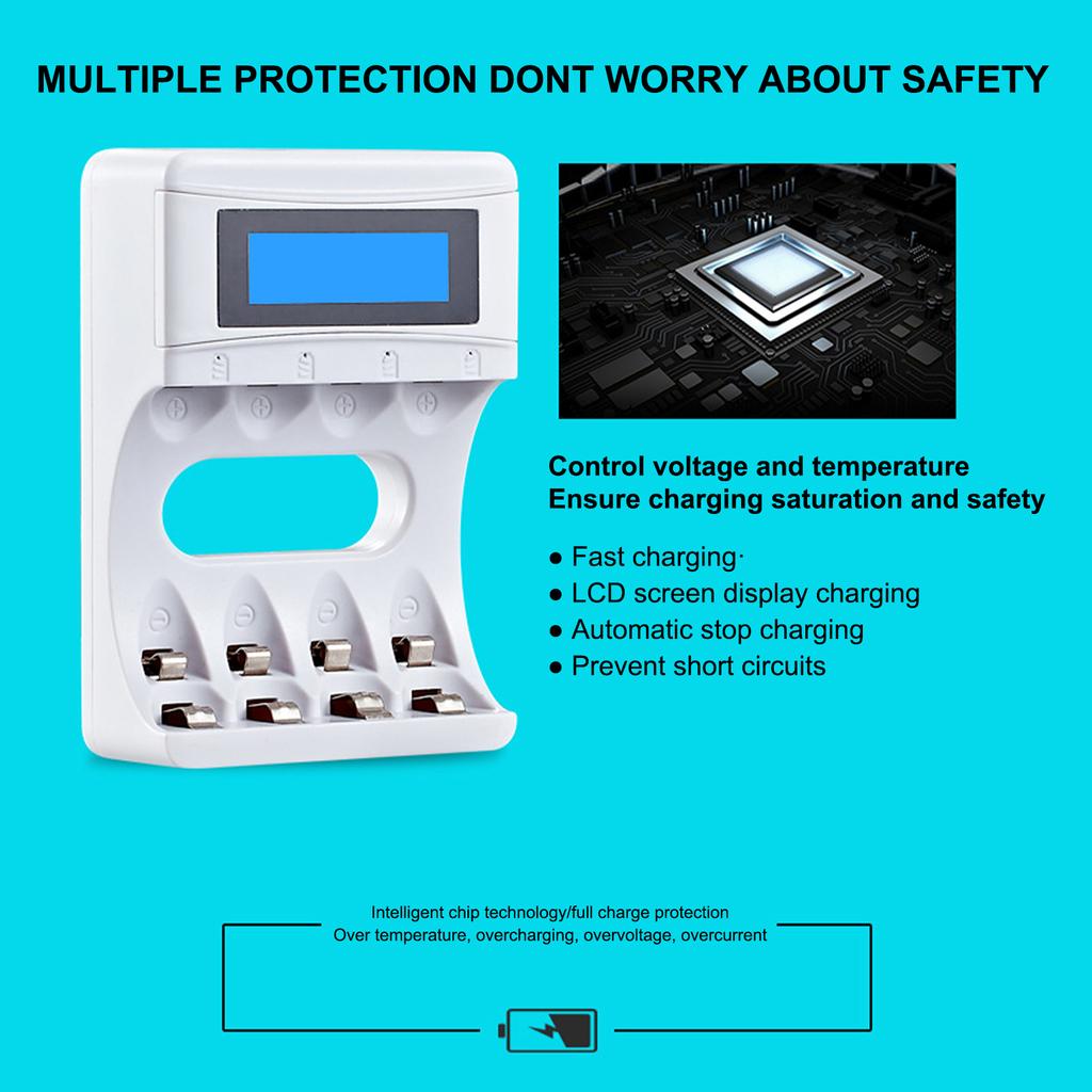 Зарядное устройство на 4 слота с ЖК-дисплеем для Ni-MH аккумуляторной батареи AA AAA Smart Rechargeable