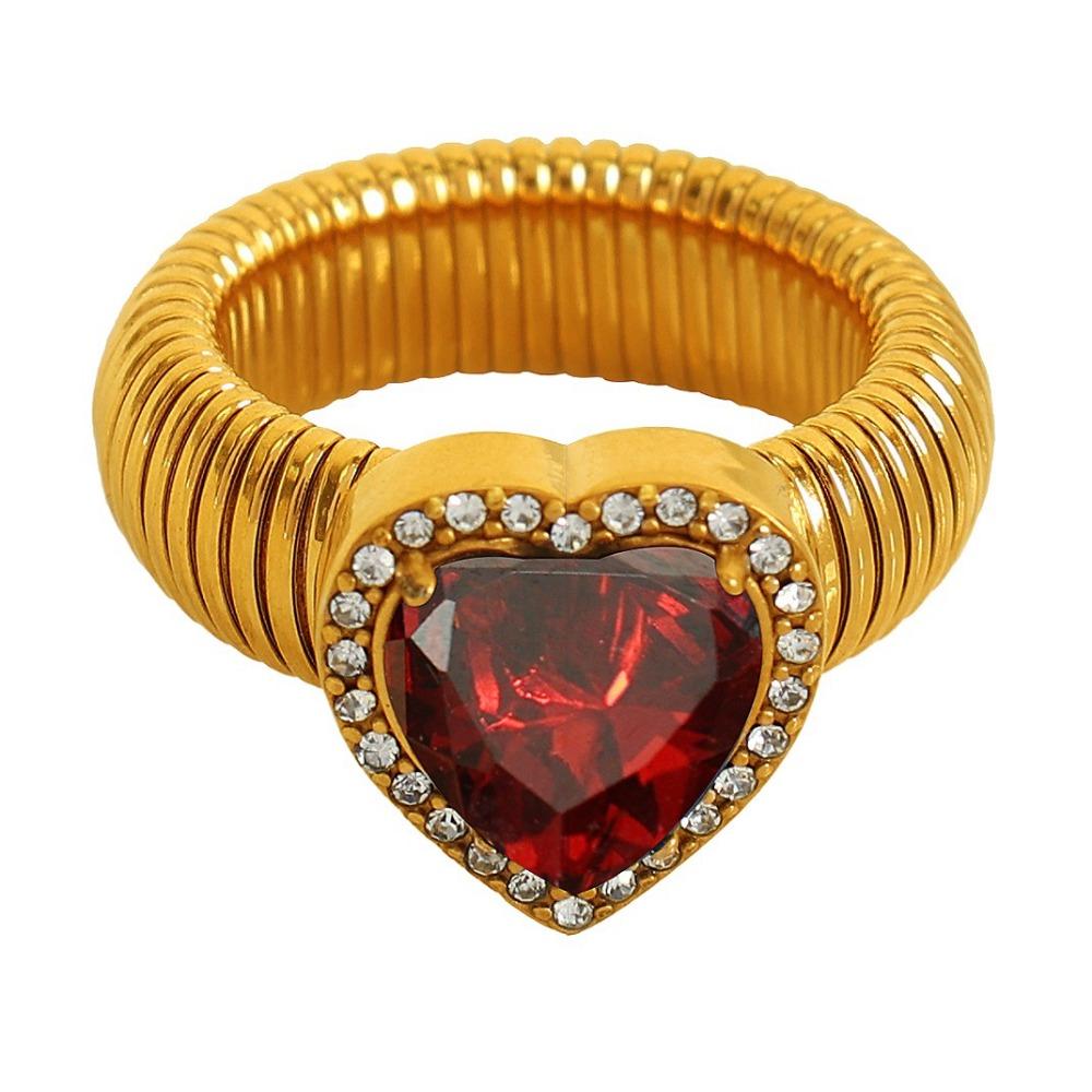 Thick Zircon Heart Ring Vintage Thick Finger Ring Elegant Women's Jewelry Ladies