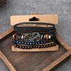 Hot-Selling European & American Hand-Woven Four-Piece PU Bracelet Set with Anchor Design