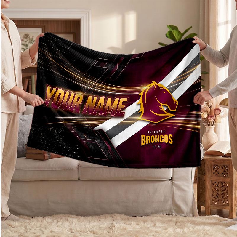 Brisbane Broncos Flannel Blanket, Custom Name Text Personalized Soft Throw Blanket Home Decor Gift
