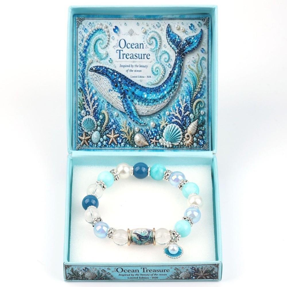Crystal Sea Turtle Bracelet Pendant Floral Print Beaded Jewelry For Women Men