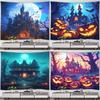 Halloween Decorative Tapestry Pumpkin Lantern Wall Hanging Full Moon Gothic Castle Ghost Bat Tapestry Home Room Decoration